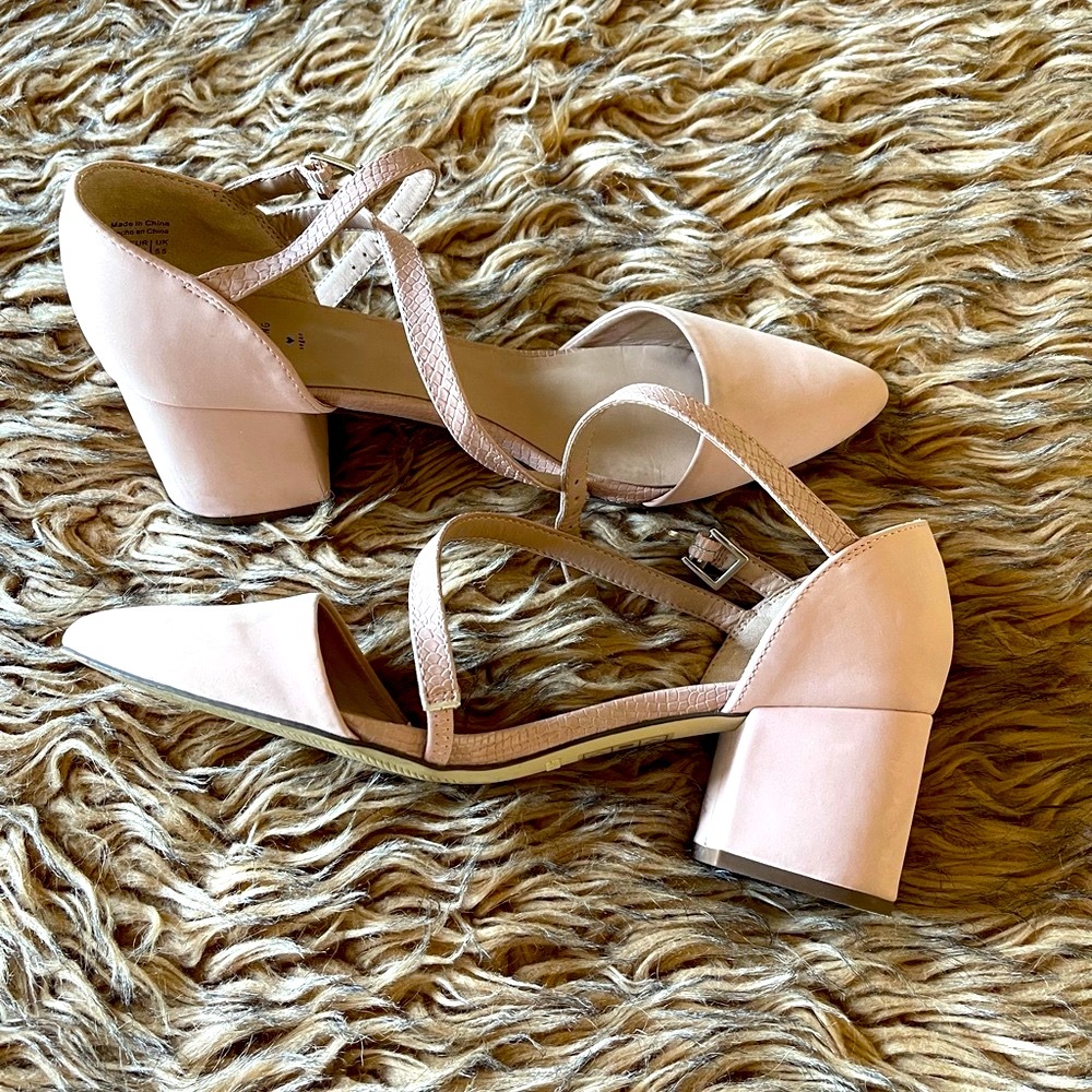 Call It Spring Pink Heels with Pointed Toe and Ankle Strap